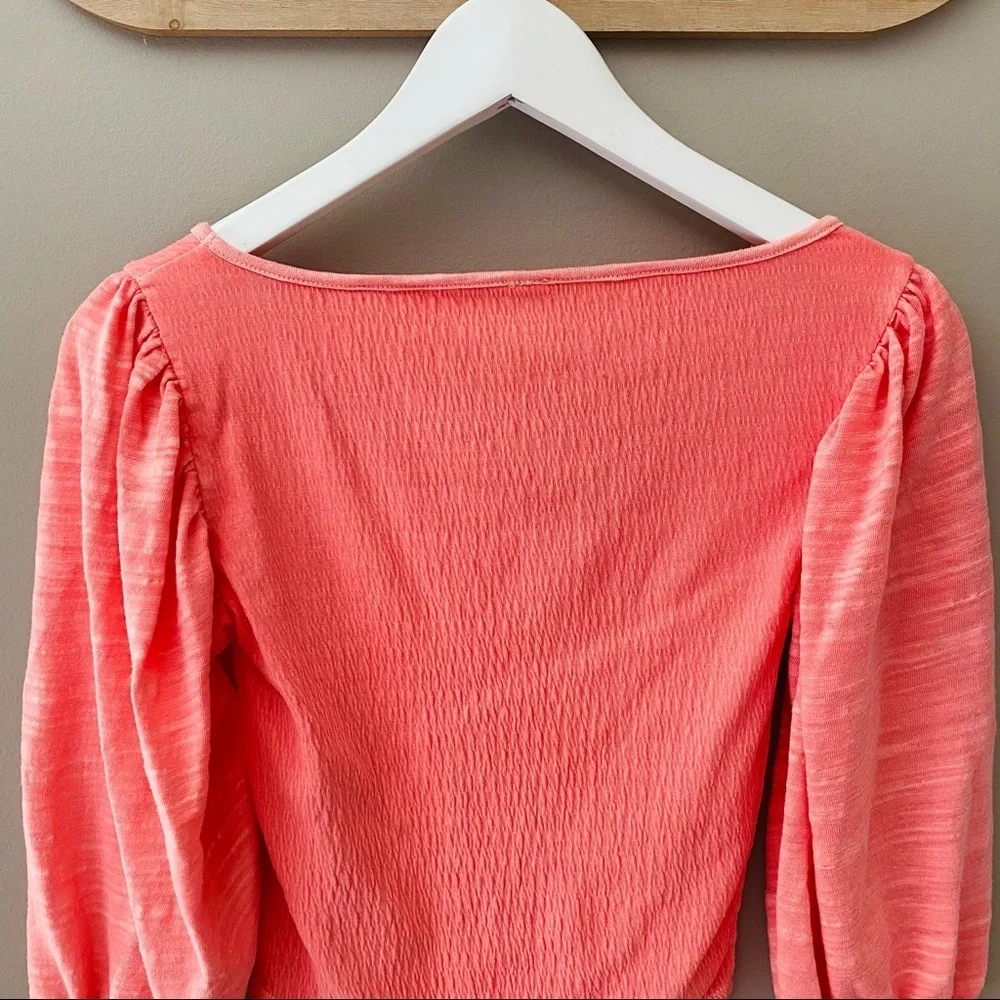 Free People Day Lilly Balloon Sleeve Coral Top Sz XS